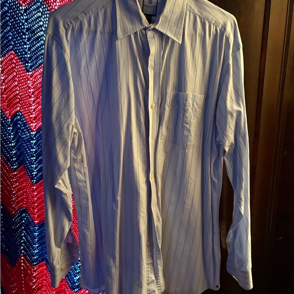 Tommy Hilfiger Blue and White Striped Dress Shirt
